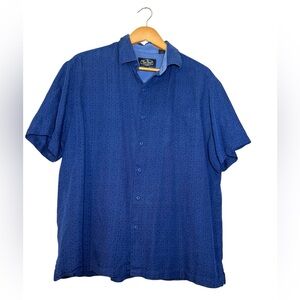 Nat Nast Men's Short Sleeve Button Shirt Size Large Blue Silk / Cotton